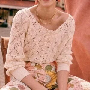 Sezane Anika Cardigan - wide neckline, cream; cotton crochet - Size M